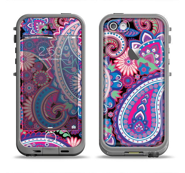 The Vibrant Purple Paisley V5 Apple iPhone 5c LifeProof Fre Case Skin Set