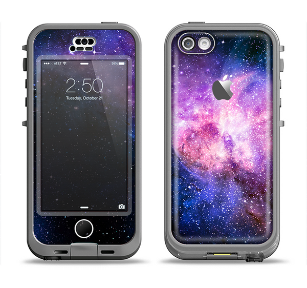 The Vibrant Purple and Blue Nebula Apple iPhone 5c LifeProof Nuud Case Skin Set