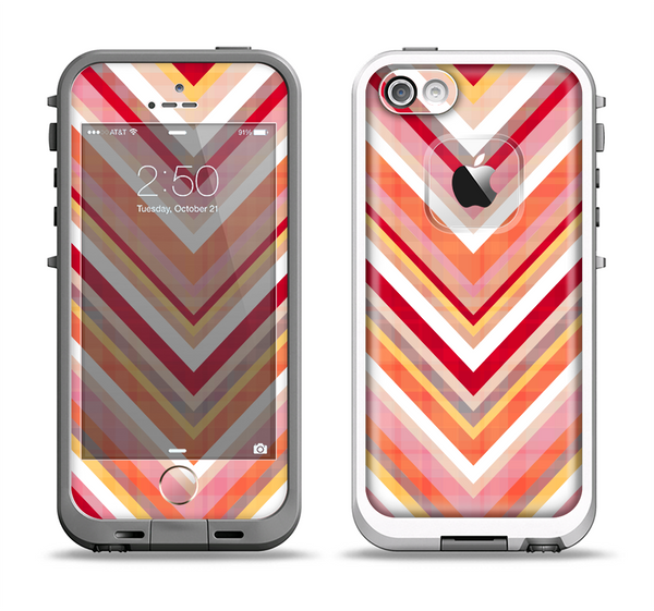 The Vibrant Red & Yellow Sharp Layered Chevron Pattern Apple iPhone 5-5s LifeProof Fre Case Skin Set