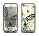The Vibrant Tan & Blue Butterfly Outline Apple iPhone 5c LifeProof Fre Case Skin Set