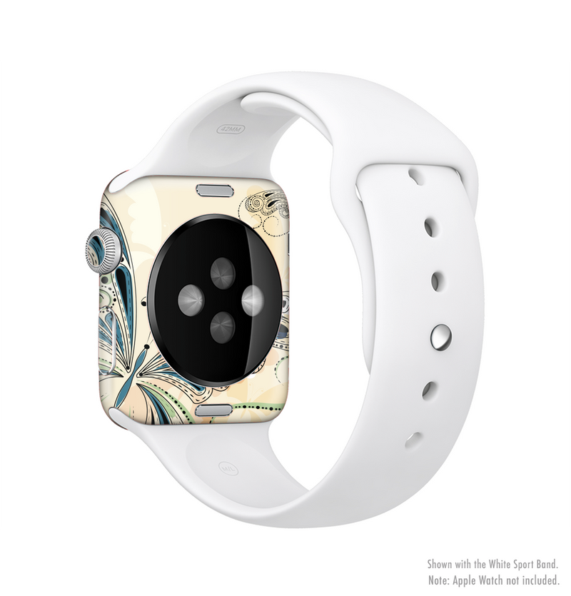 The Vibrant Tan & Blue Butterfly Outline Full-Body Skin Kit for the Apple Watch