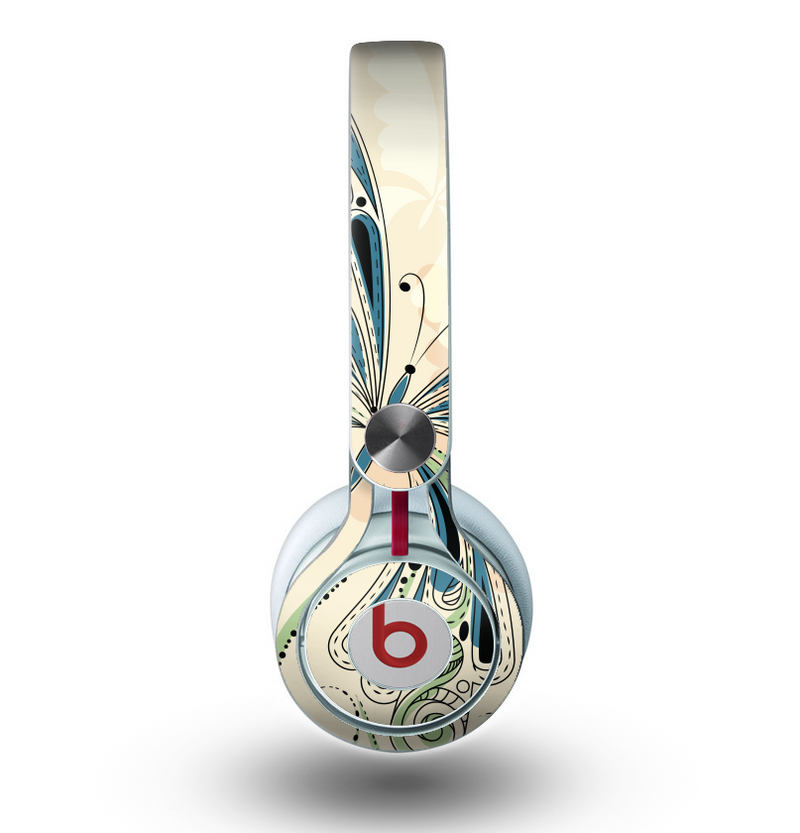 The Vibrant Tan & Blue Butterfly Outline Skin for the Beats by Dre Mixr Headphones