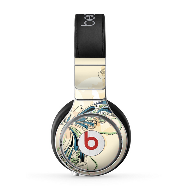The Vibrant Tan & Blue Butterfly Outline Skin for the Beats by Dre Pro Headphones