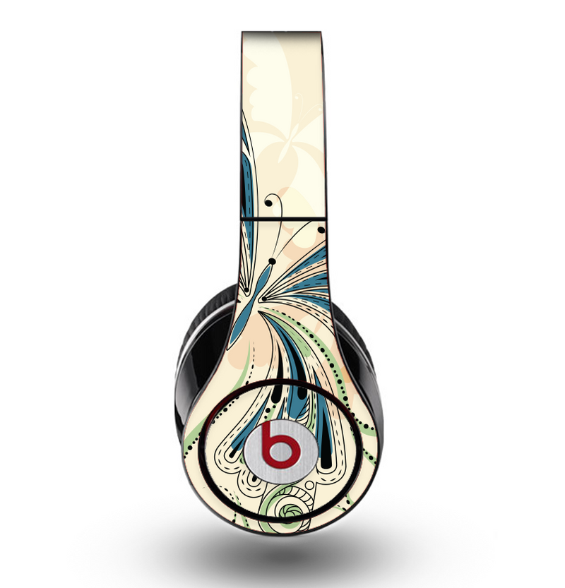 The Vibrant Tan & Blue Butterfly Outline Skin for the Original Beats by Dre Studio Headphones
