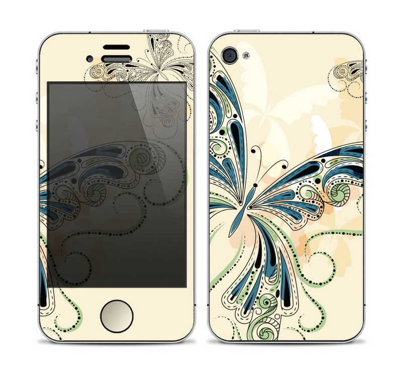 The Vibrant Tan & Blue Butterfly Outline copy Skin for the Apple iPhone 4-4s