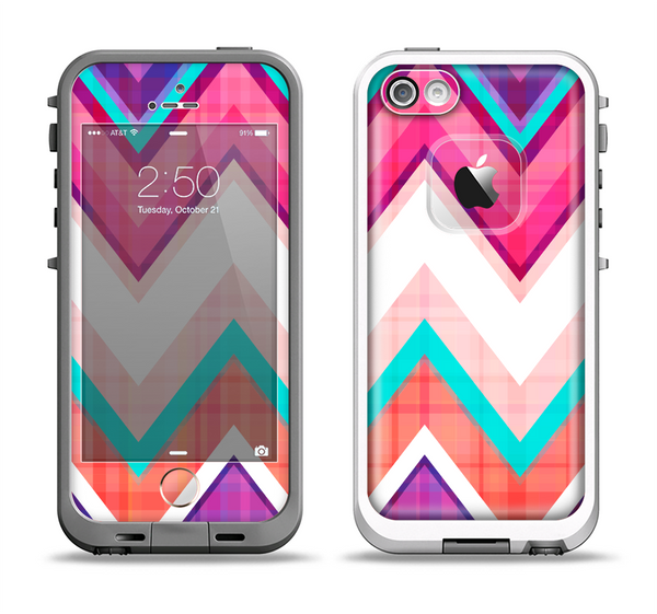 The Vibrant Teal & Colored Chevron Pattern V1 Apple iPhone 5-5s LifeProof Fre Case Skin Set