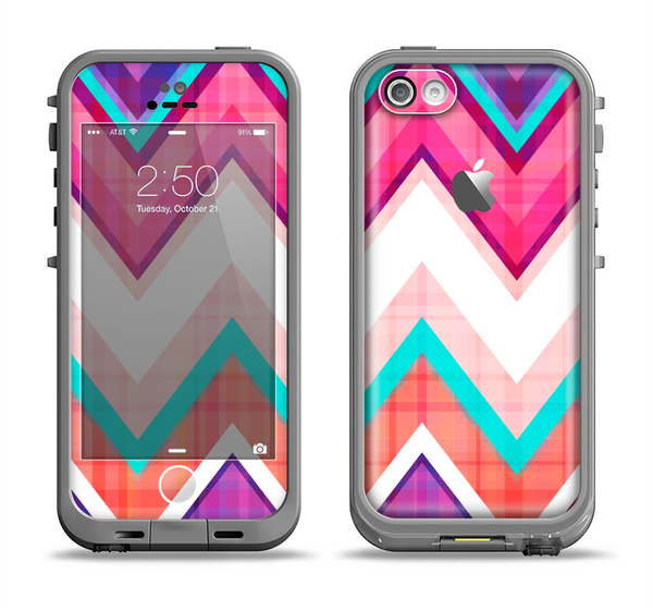The Vibrant Teal & Colored Chevron Pattern V1 Apple iPhone 5c LifeProof Fre Case Skin Set