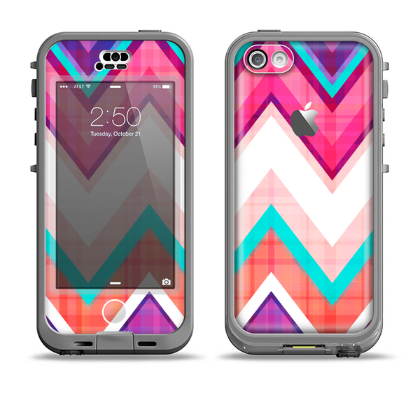 The Vibrant Teal & Colored Chevron Pattern V1 Apple iPhone 5c LifeProof Nuud Case Skin Set