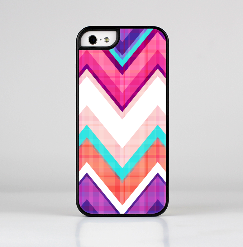 The Vibrant Teal & Colored Chevron Pattern V1 Skin-Sert Case for the Apple iPhone 5/5s