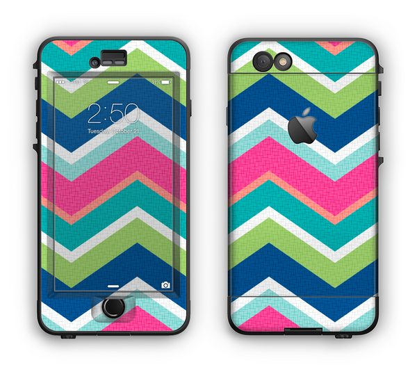 The Vibrant Teal & Colored Layered Chevron V3 Apple iPhone 6 LifeProof Nuud Case Skin Set