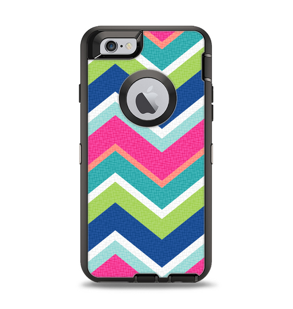 The Vibrant Teal & Colored Layered Chevron V3 Apple iPhone 6 Otterbox Defender Case Skin Set