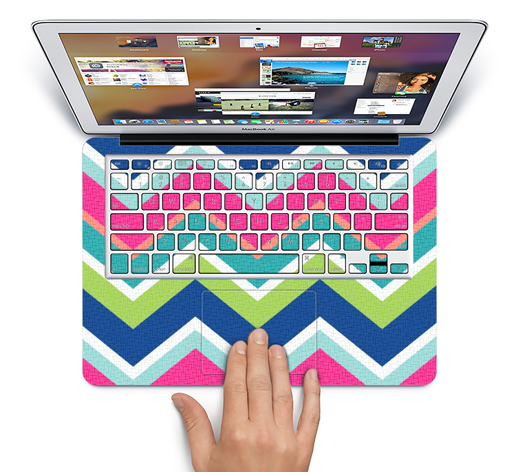 The Vibrant Teal & Colored Layered Chevron V3 Skin Set for the Apple MacBook Pro 15" with Retina Display