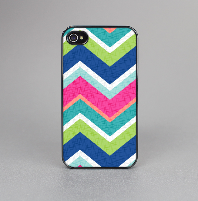 The Vibrant Teal & Colored Layered Chevron V3 Skin-Sert for the Apple iPhone 4-4s Skin-Sert Case