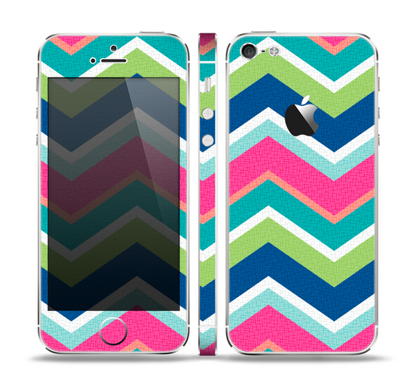 The Vibrant Teal & Colored Layered Chevron V3 Skin Set for the Apple iPhone 5