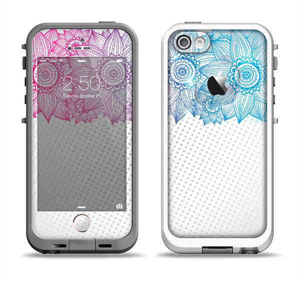 The Vibrant Vintage Polka & Sketch Pink-Blue Floral Apple iPhone 5-5s LifeProof Fre Case Skin Set