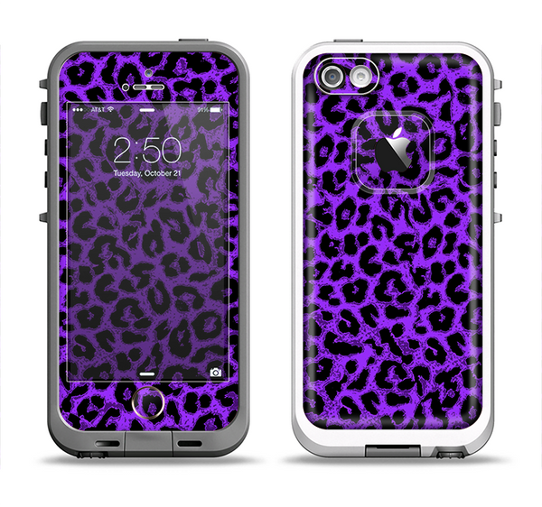 The Vibrant Violet Leopard Print Apple iPhone 5-5s LifeProof Fre Case Skin Set