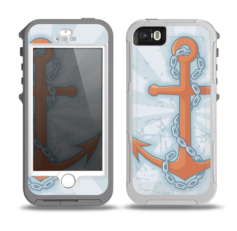 The Vintage Blue Striped & Chained Anchor Skin for the iPhone 5-5s OtterBox Preserver WaterProof Case