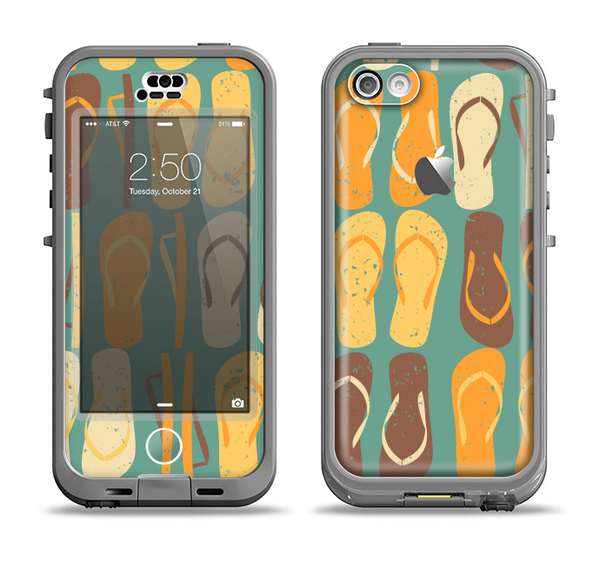 The Vinatge Blue & Yellow Flip-Flops Apple iPhone 5c LifeProof Nuud Case Skin Set