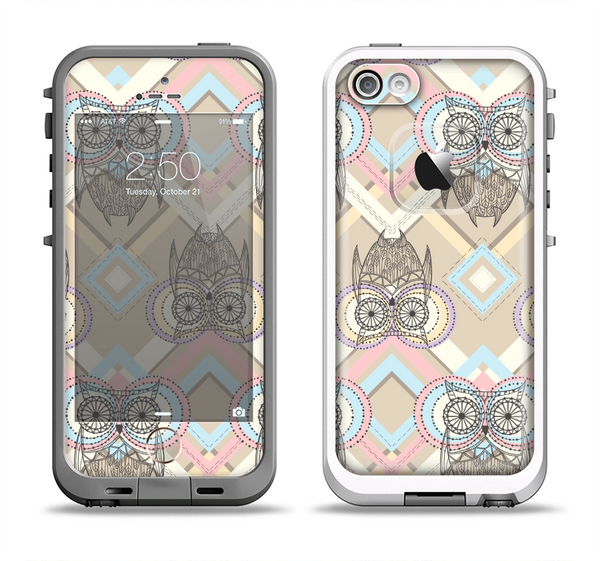 The Vintage Abstract Owl Tan Pattern Apple iPhone 5-5s LifeProof Fre Case Skin Set