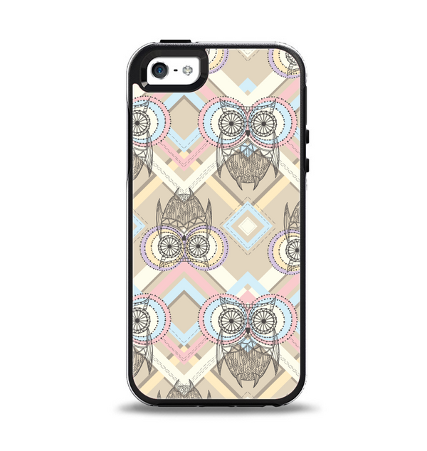 The Vintage Abstract Owl Tan Pattern Apple iPhone 5-5s Otterbox Symmetry Case Skin Set