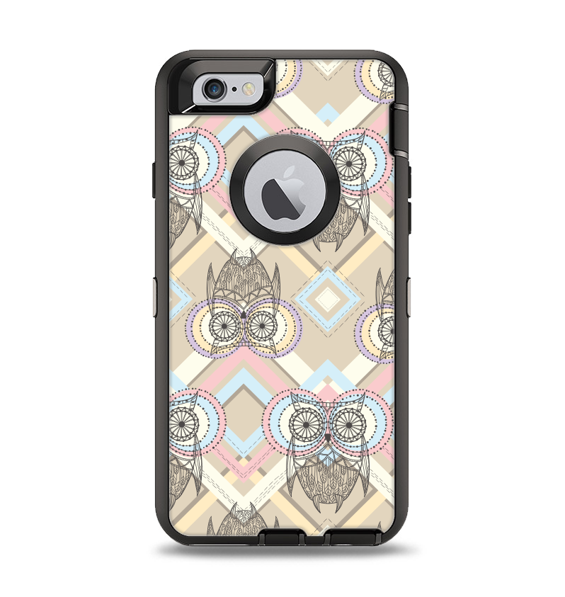 The Vintage Abstract Owl Tan Pattern Apple iPhone 6 Otterbox Defender Case Skin Set
