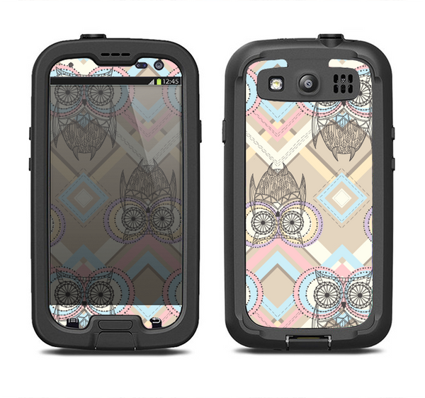The Vintage Abstract Owl Tan Pattern Samsung Galaxy S3 LifeProof Fre Case Skin Set