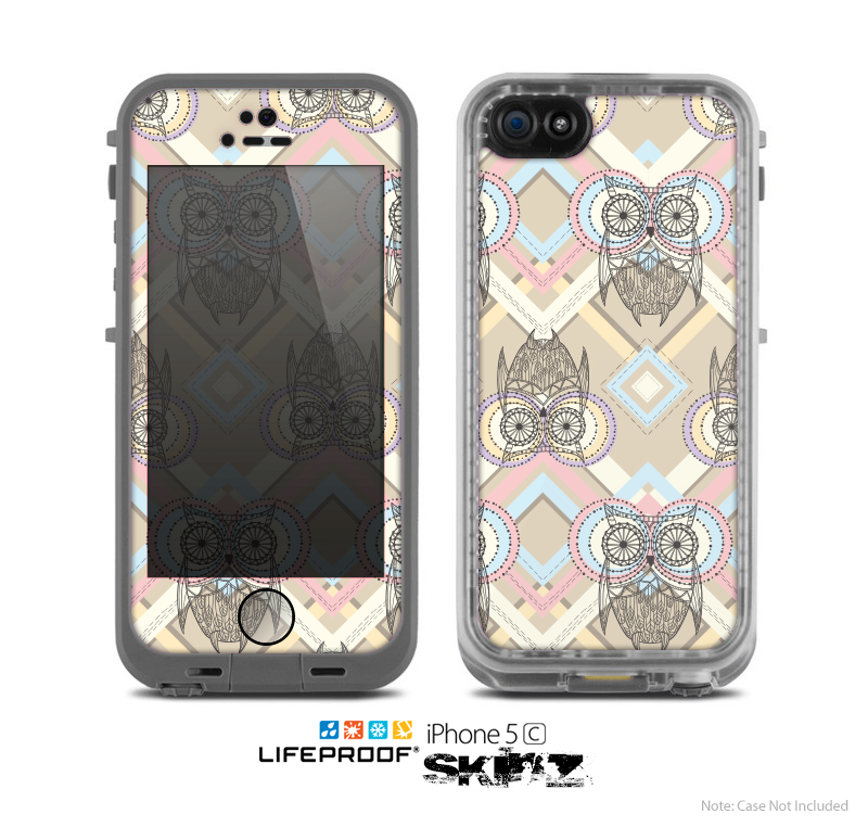 The Vintage Abstract Owl Tan Pattern Skin for the Apple iPhone 5c LifeProof Case