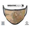 The Vintage Atlantic Ocean Map Pattern - Made in USA Mouth Cover Unisex Anti-Dust Cotton Blend Reusable & Washable Face Mask with Adjustable Sizing for Adult or Child