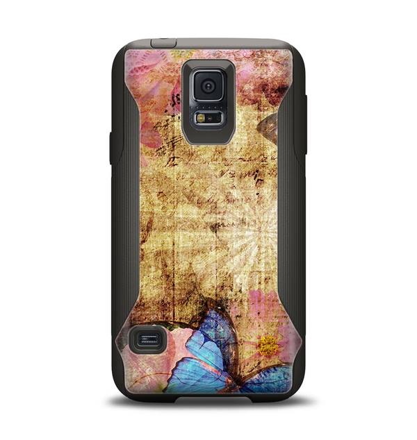 The Vintage Blue Butterfly Background Samsung Galaxy S5 Otterbox Commuter Case Skin Set