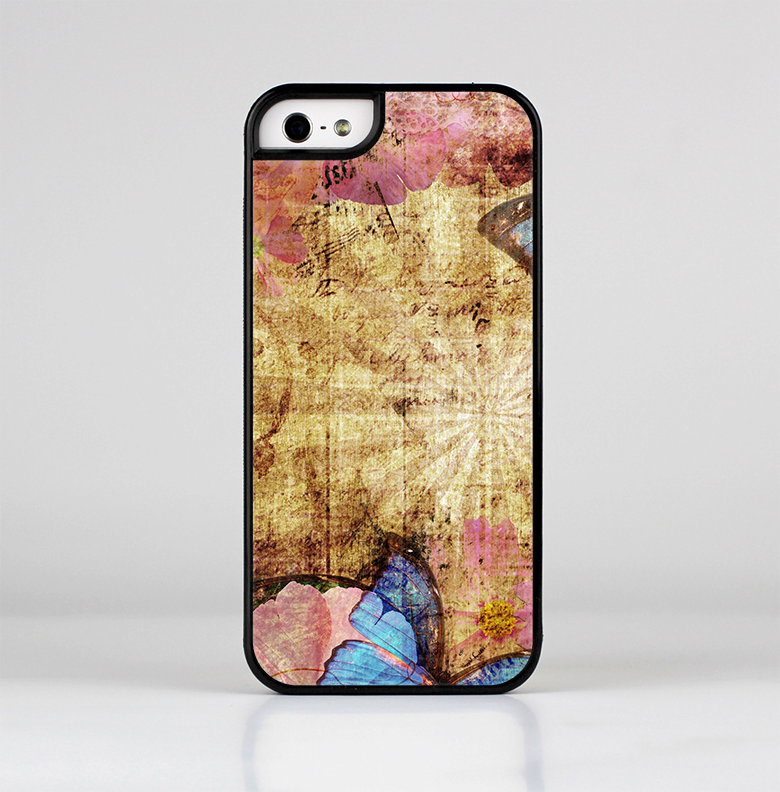 The Vintage Blue Butterfly Background Skin-Sert Case for the Apple iPhone 5/5s