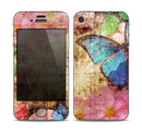 The Vintage Blue Butterfly Background Skin for the Apple iPhone 4-4s