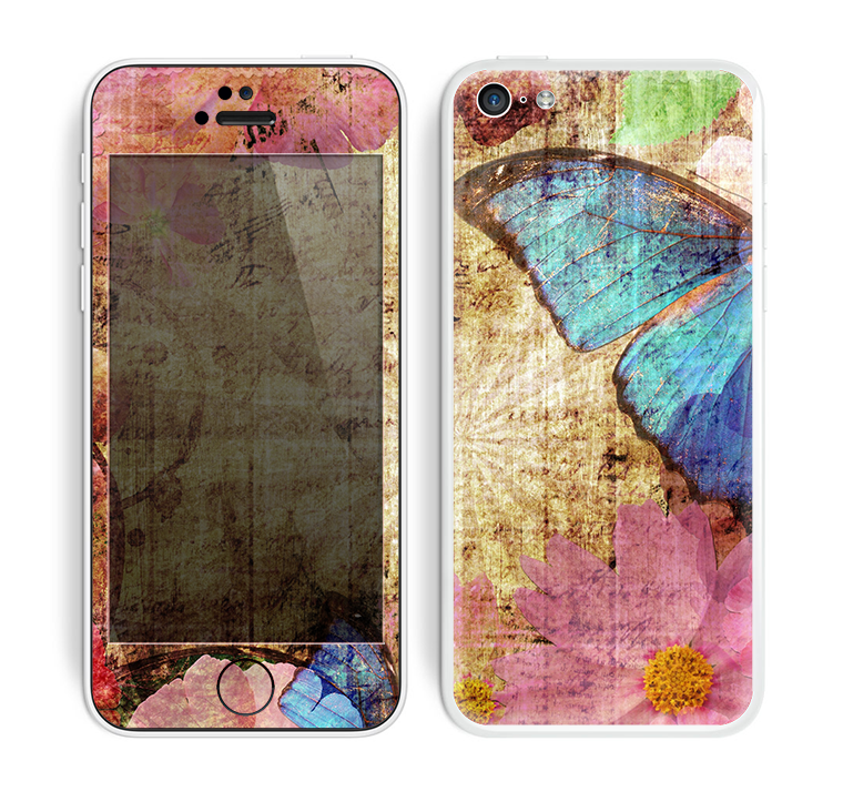 The Vintage Blue Butterfly Background Skin for the Apple iPhone 5c