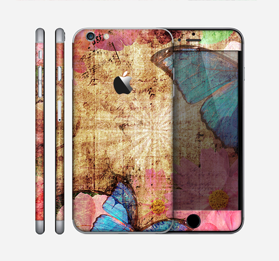 The Vintage Blue Butterfly Background Skin for the Apple iPhone 6 Plus
