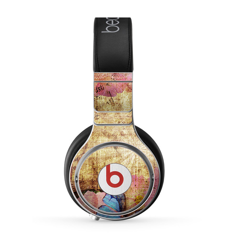 The Vintage Blue Butterfly Background Skin for the Beats by Dre Pro Headphones