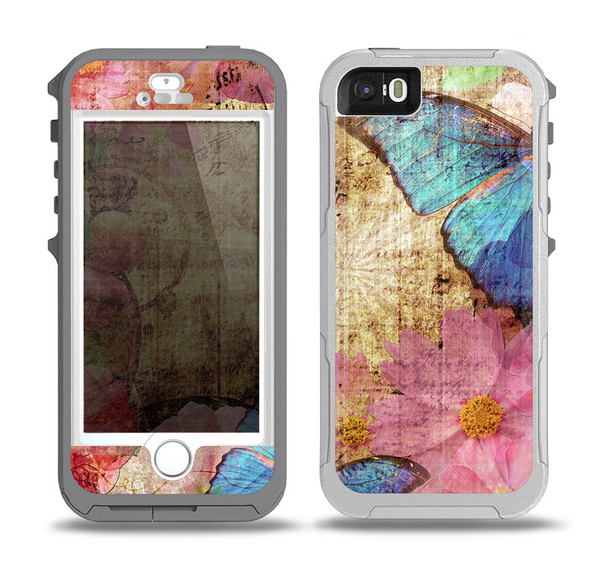 The Vintage Blue Butterfly Background Skin for the iPhone 5-5s OtterBox Preserver WaterProof Case