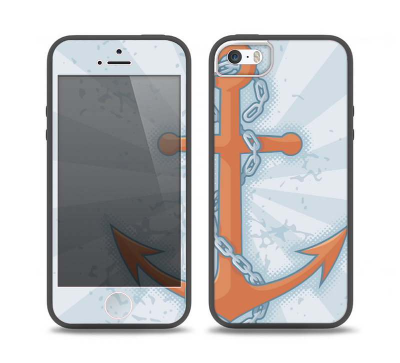 The Vintage Blue Striped & Chained Anchor Skin Set for the iPhone 5-5s Skech Glow Case