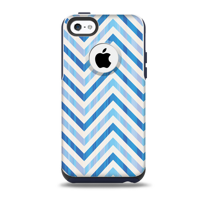 The Vintage Blue Striped Chevron Pattern V4 Skin for the iPhone 5c OtterBox Commuter Case