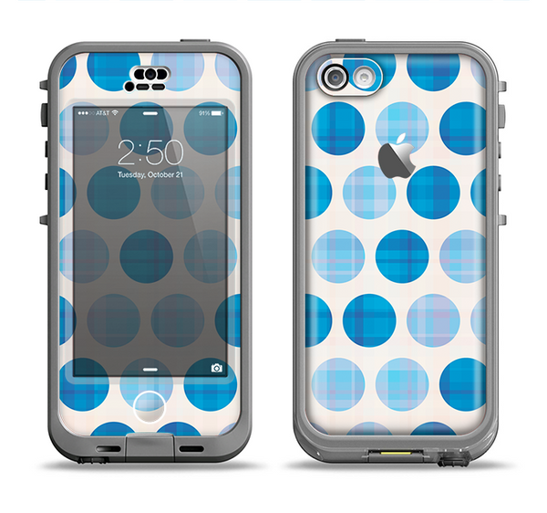 The Vintage Blue Striped Polka Dot Pattern V4 Apple iPhone 5c LifeProof Nuud Case Skin Set