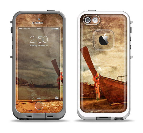 The Vintage Boats Beach Scene Apple iPhone 5-5s LifeProof Fre Case Skin Set