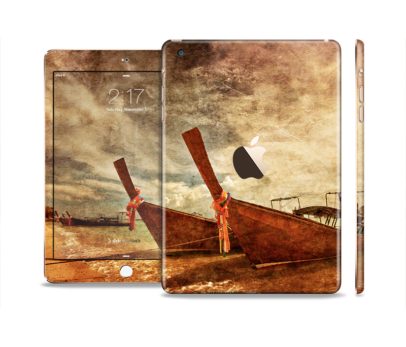 The Vintage Boats Beach Scene Full Body Skin Set for the Apple iPad Mini 3