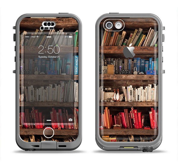 The Vintage Bookcase V1 Apple iPhone 5c LifeProof Nuud Case Skin Set