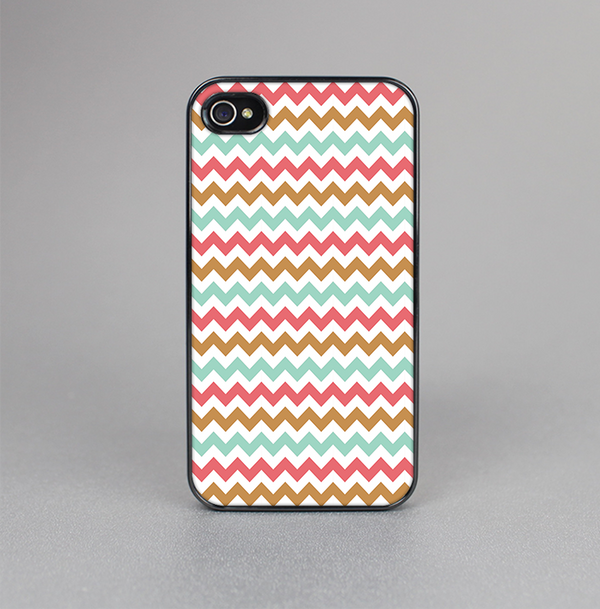 The Vintage Brown-Teal-Pink Chevron Pattern Skin-Sert for the Apple iPhone 4-4s Skin-Sert Case