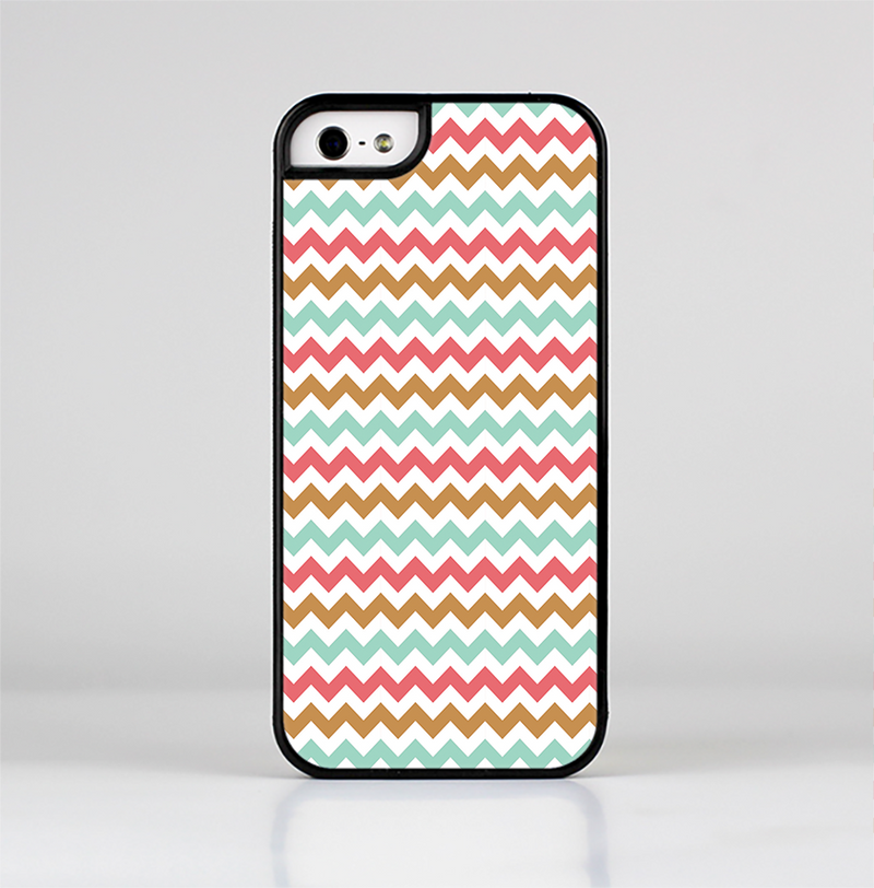The Vintage Brown-Teal-Pink Chevron Pattern Skin-Sert Case for the Apple iPhone 5/5s