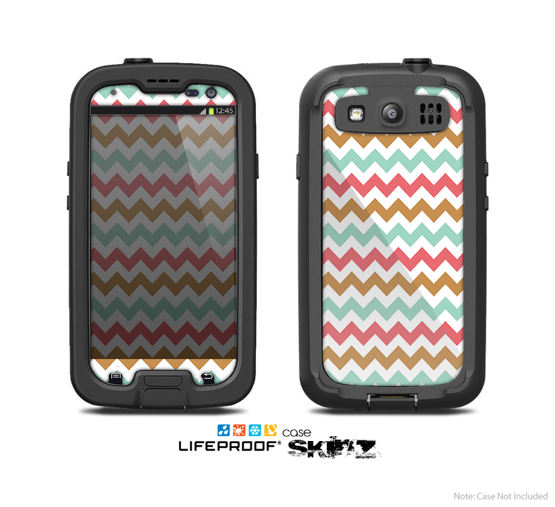 The Vintage Brown-Teal-Pink Chevron Pattern Skin For The Samsung Galaxy S3 LifeProof Case