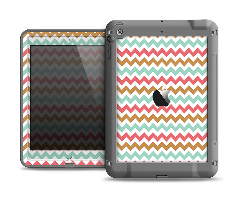 The Vintage Brown-Teal-Pink Chevron Pattern Apple iPad Mini LifeProof Fre Case Skin Set