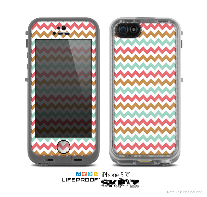 The Vintage Brown-Teal-Pink Chevron Pattern Skin for the Apple iPhone 5c LifeProof Case