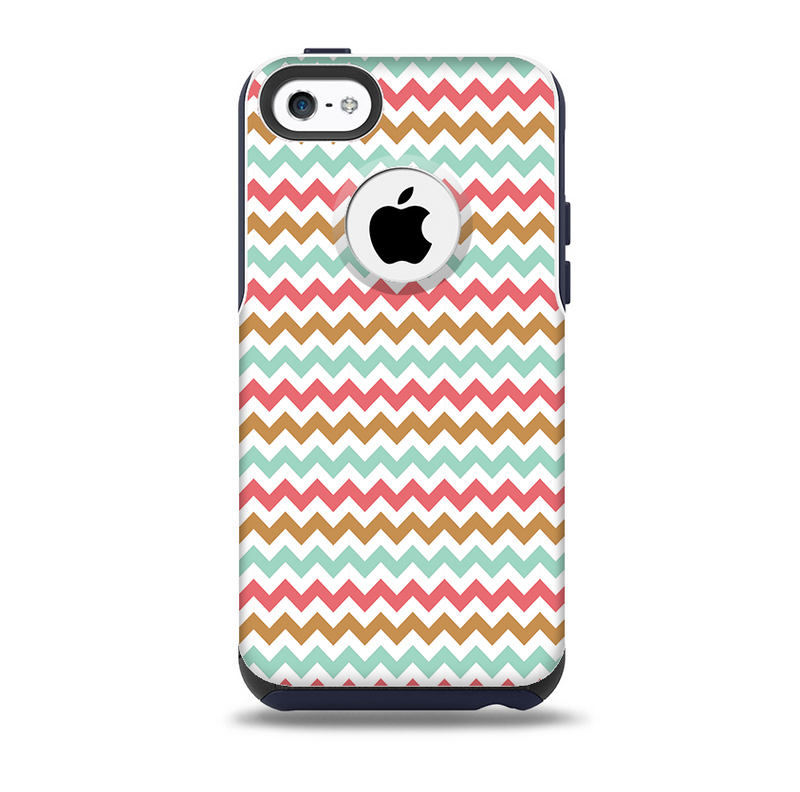 The Vintage Brown-Teal-Pink Chevron Pattern Skin for the iPhone 5c OtterBox Commuter Case