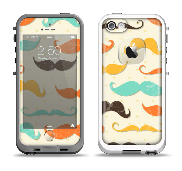 The Vintage Colorful Mustaches Apple iPhone 5-5s LifeProof Fre Case Skin Set