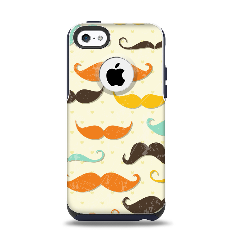 The Vintage Colorful Mustaches Apple iPhone 5c Otterbox Commuter Case Skin Set
