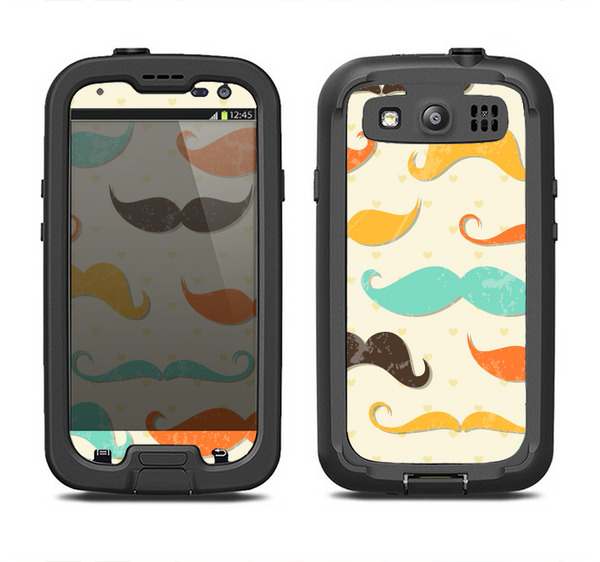 The Vintage Colorful Mustaches Samsung Galaxy S3 LifeProof Fre Case Skin Set